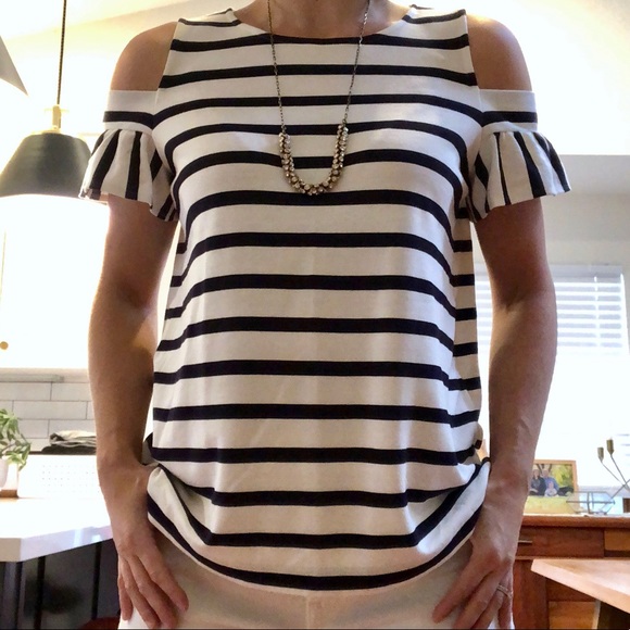 LOFT Cold Shoulder Striped Top - Picture 2 of 5